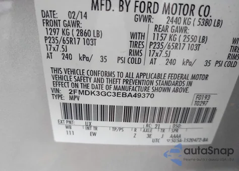 2014 Ford Edge Se z USA, uszkodzony, nr VIN 2FMDK3GC3EBA49370
